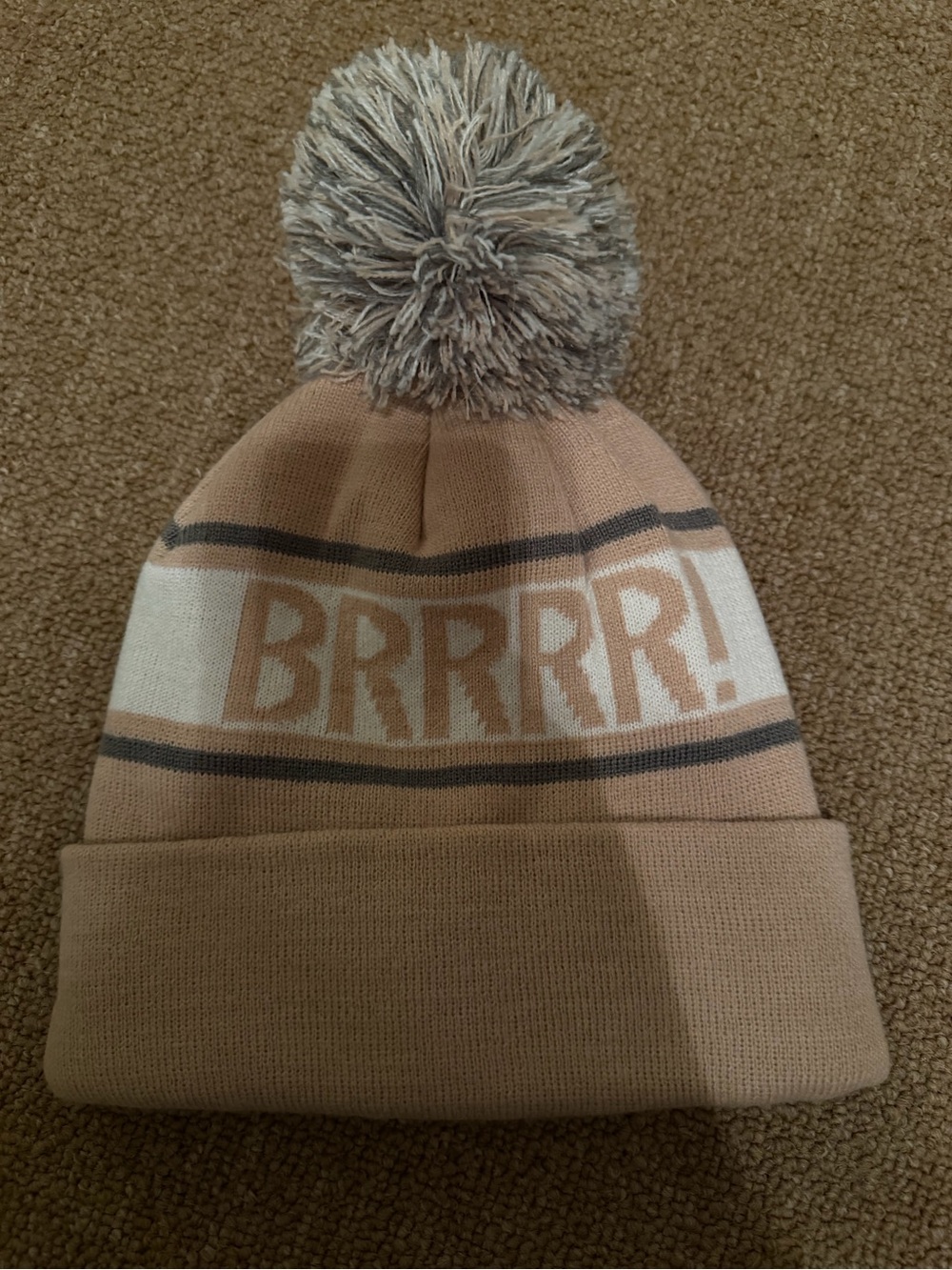 BRRRR! Pom-Pom Knit Beanie - Pink Beige